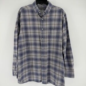 Daniel Cremieux Signature Collection Cotton Blue Gray Plaid Button Down Mens L